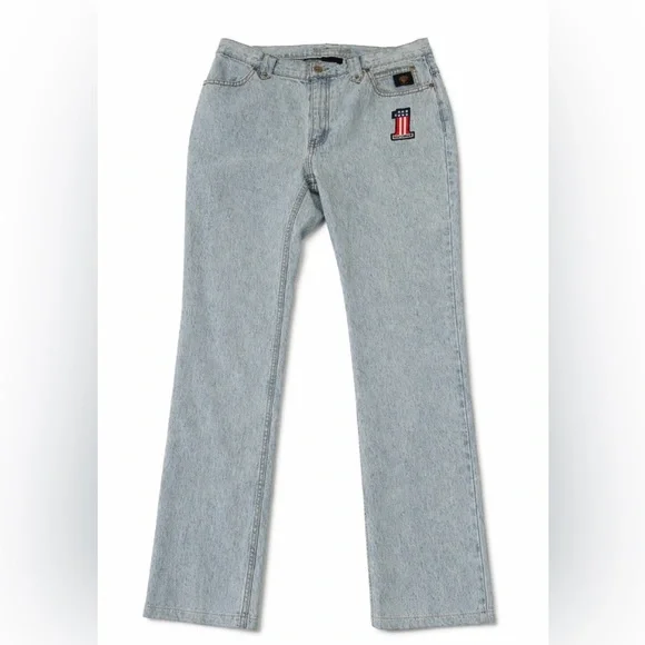 Vintage Harley Davidson 90’s #1 Patch Light Wash Blue Biker Y2K Jeans Size 14 - Picture 3 of 16